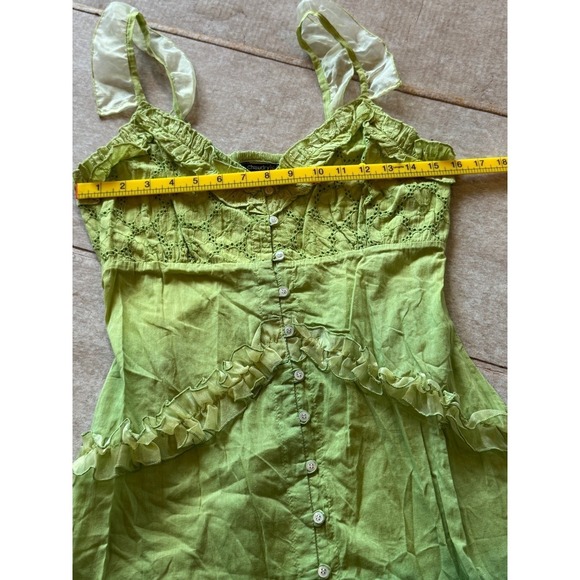 Chaudry Ombre Ruffle Lace Mini Dress Women S Green Fairycore Boho Deadstock NWT - Picture 6 of 16